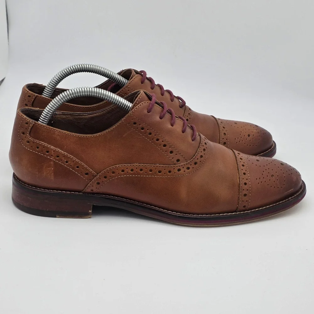 Johnston & Murphy Conard Oxford Mens 8 Tan Leather Brogue Cap Toe Dress Shoes